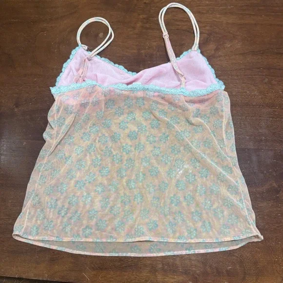 Cosabella Pink Floral Mesh Lace Trim Sheer Romance Sensual Cami Made in IT Sz M - Picture 8 of 8